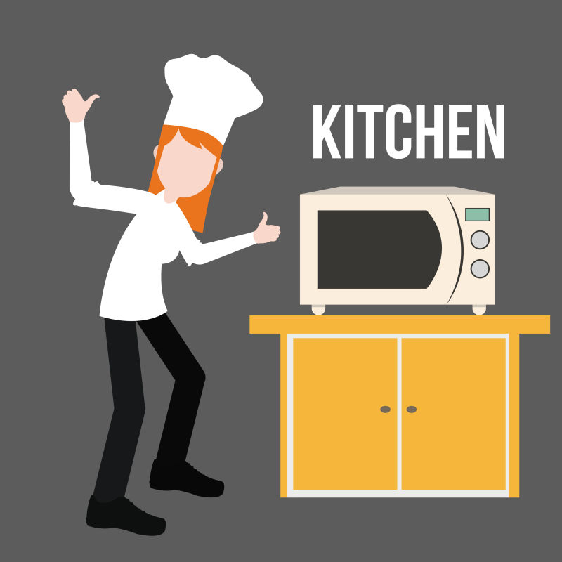 厨师和烤箱矢量插图