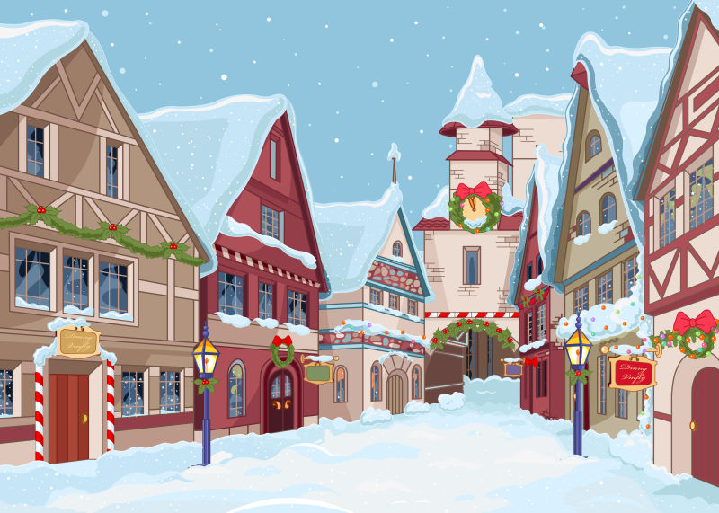 冬季的城镇矢量插图