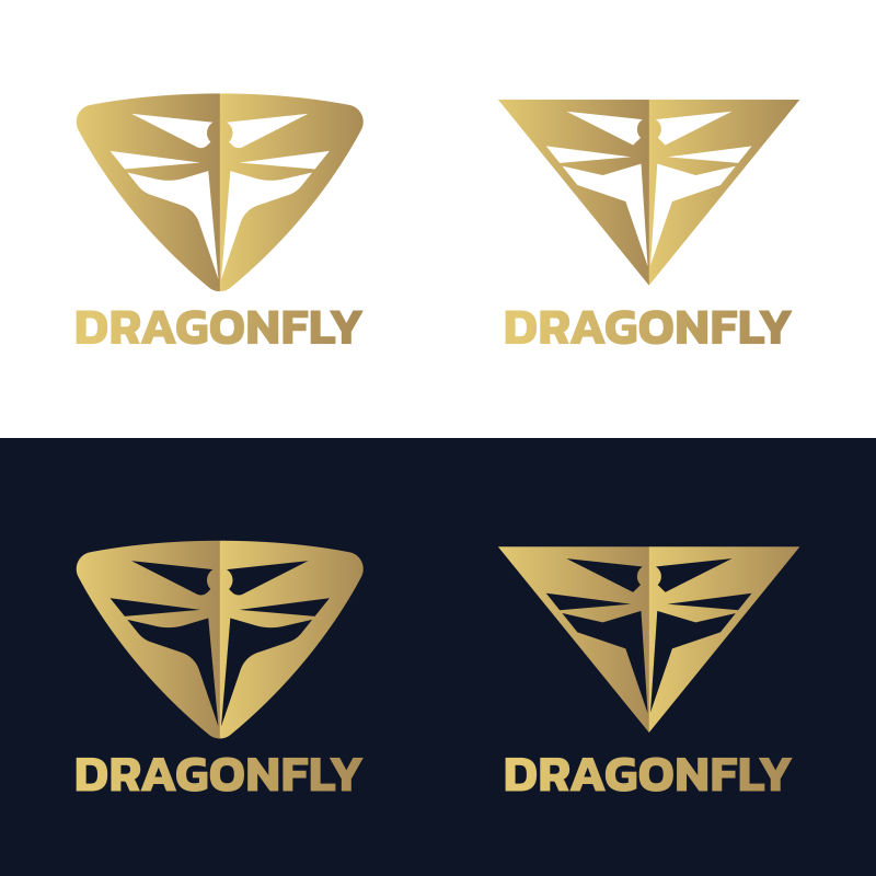 创意矢量金色蜻蜓元素的三角标志设计