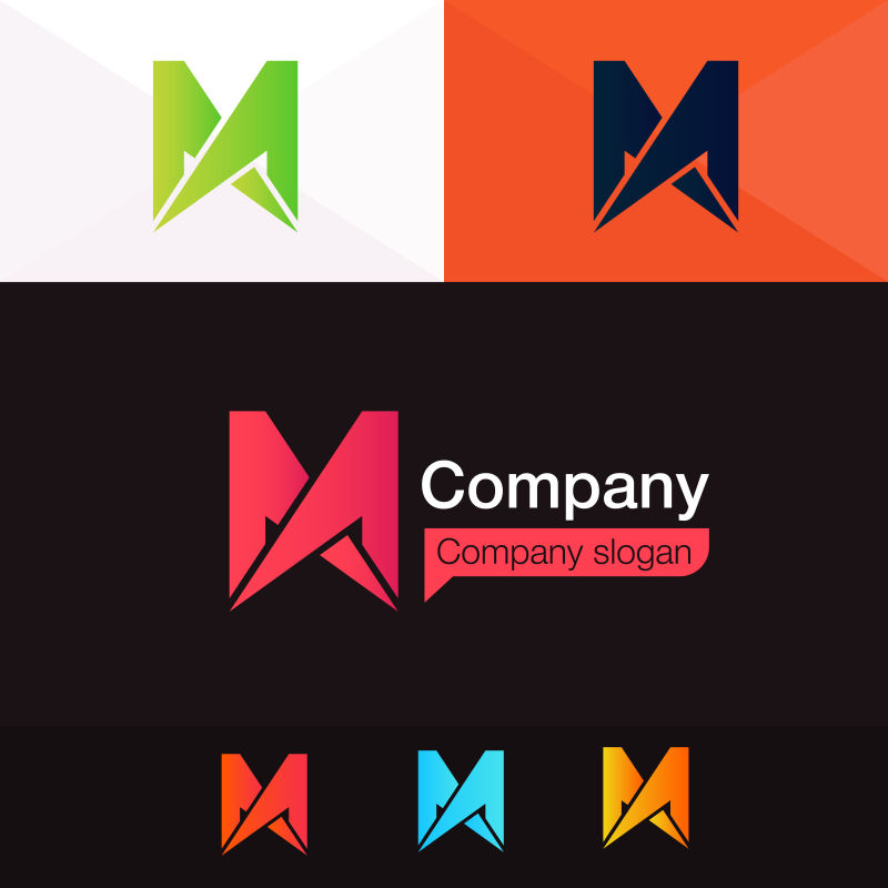 创意矢量抽象字母M的标志设计