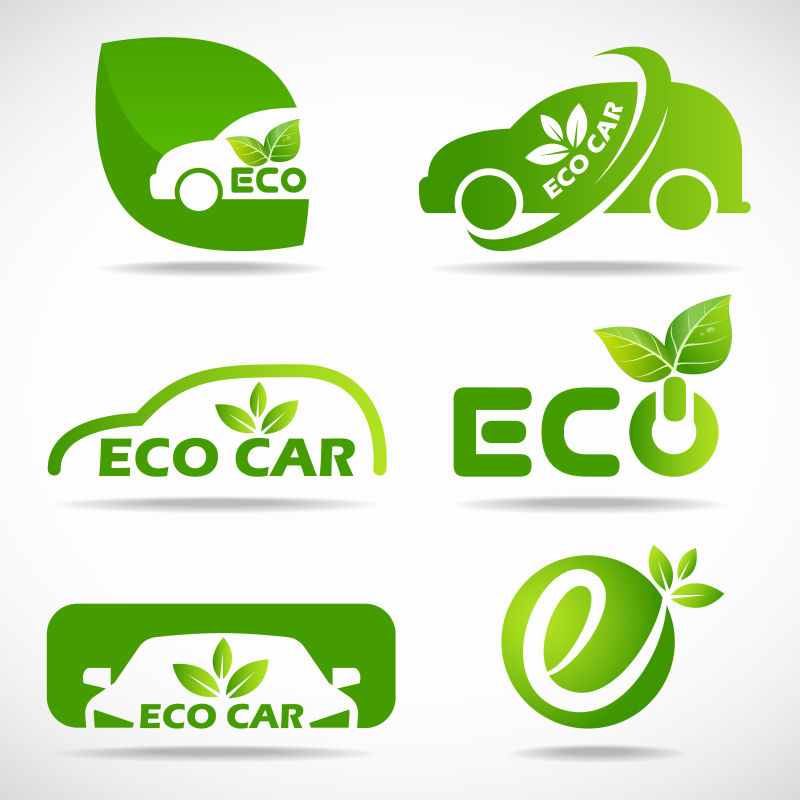 创意矢量绿叶生态汽车标志设计