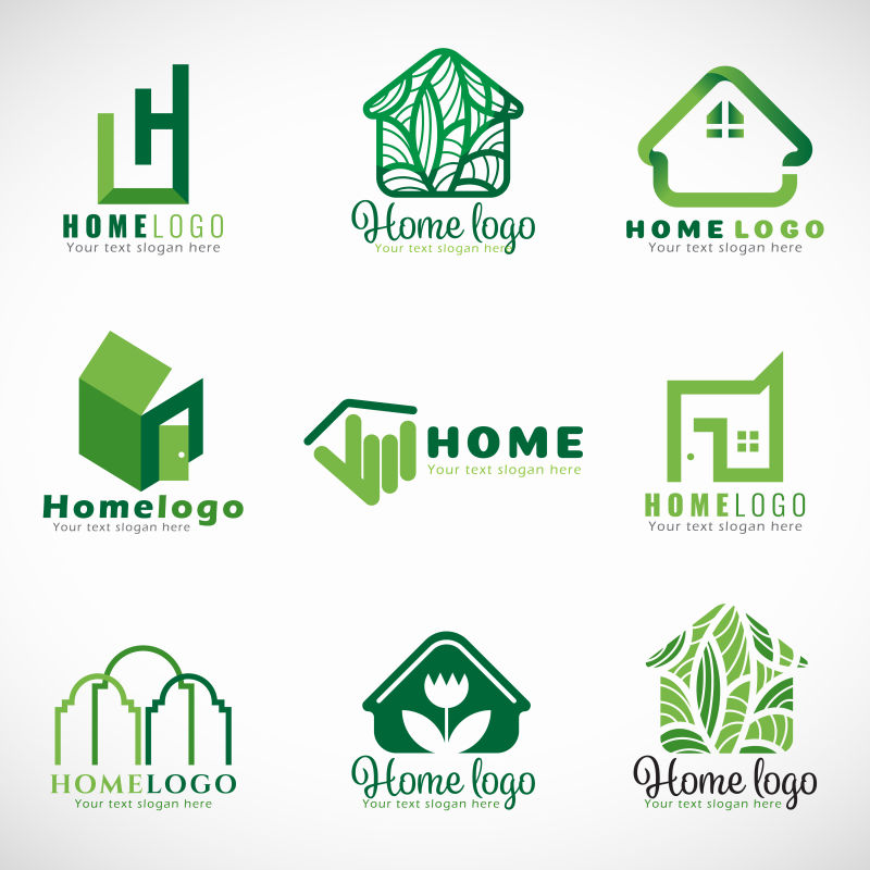 创意矢量绿色生态家居标志设计