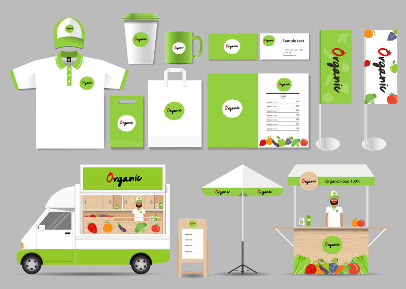 创意矢量绿色蔬果的企业宣传形象设计