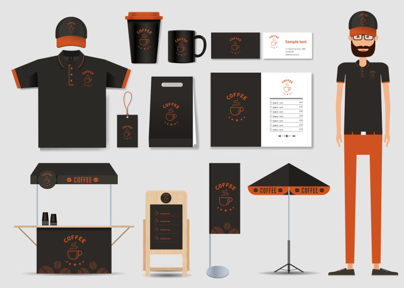 创意矢量橙色黑色的咖啡店宣传设计