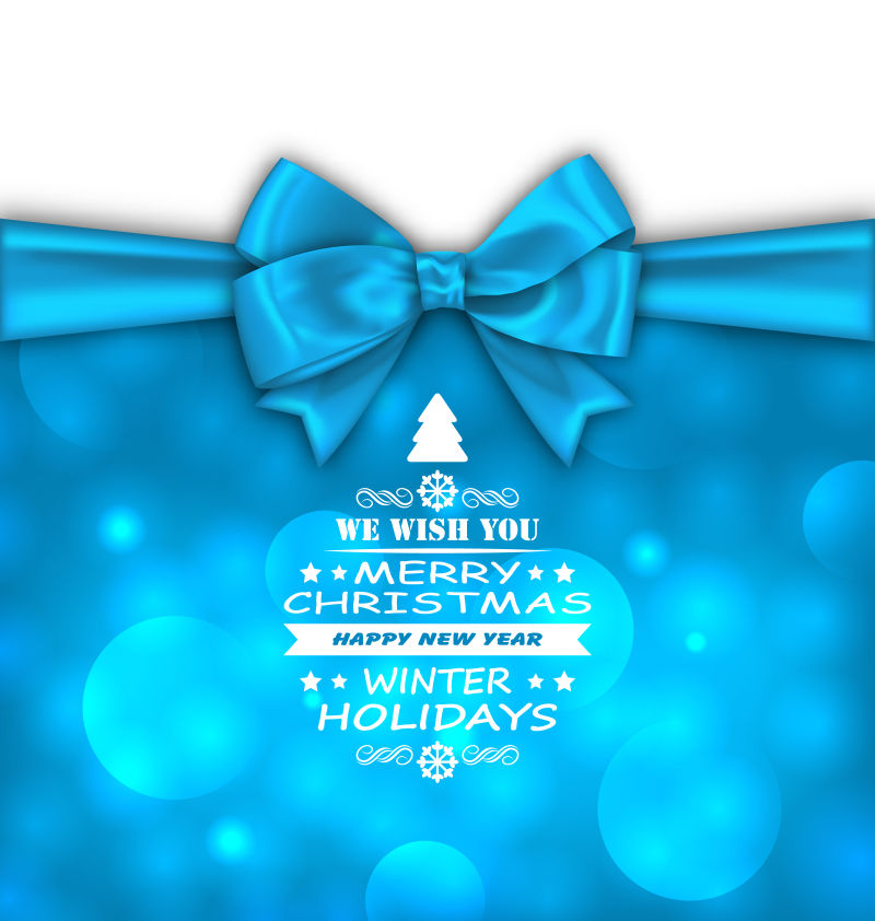 蓝色蝴蝶结图案的圣诞礼物邀请卡矢量设计