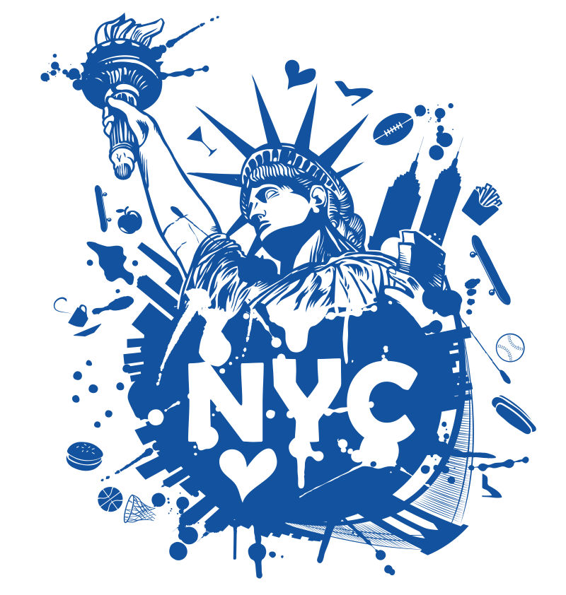 纽约城市背景的女神像矢量插图