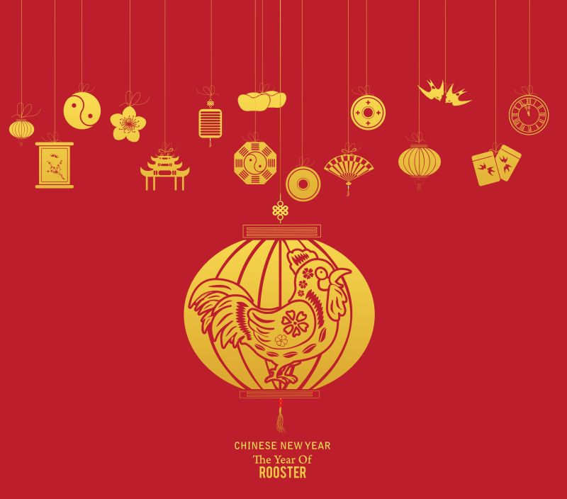 灯笼图案的中国新年贺卡矢量设计