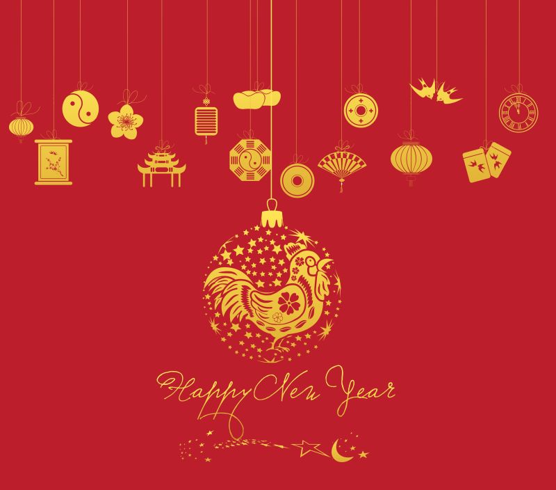 金色插图的中国新年贺卡矢量设计