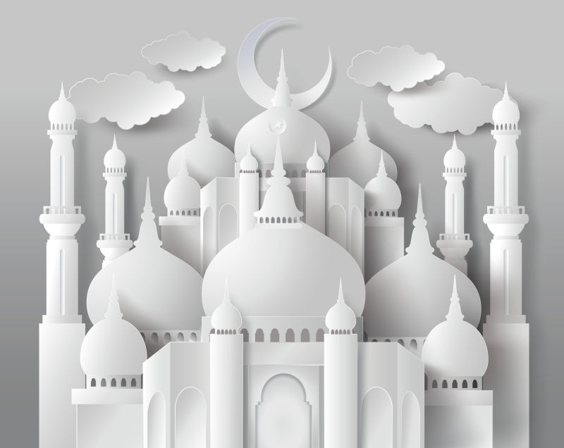 矢量折纸风格的清真寺插图