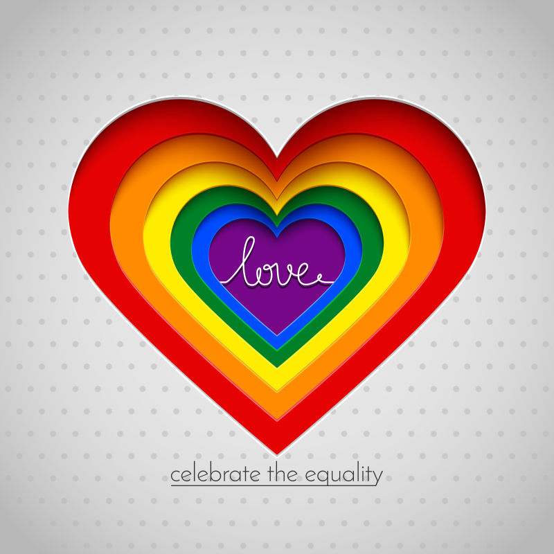 矢量庆祝爱情平等的彩虹色心形