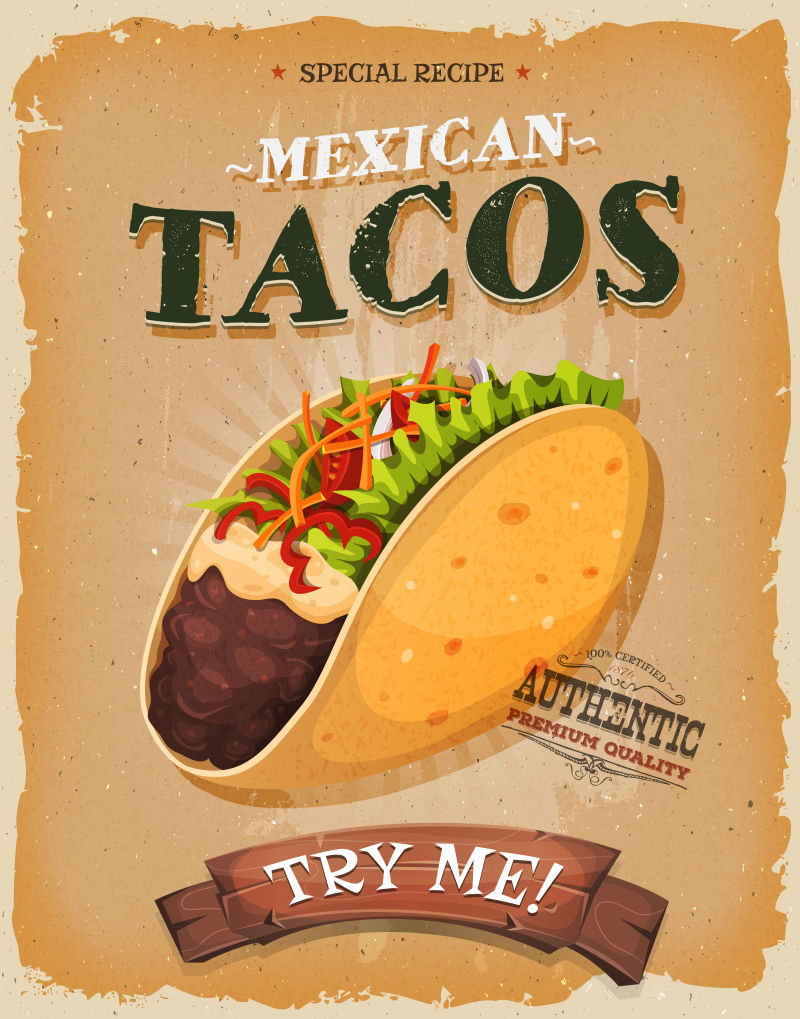 矢量复古墨西哥玉米饼的海报设计