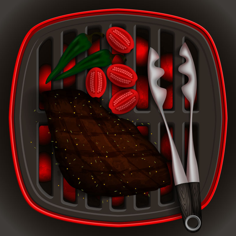 矢量烤架上的烤肉插图