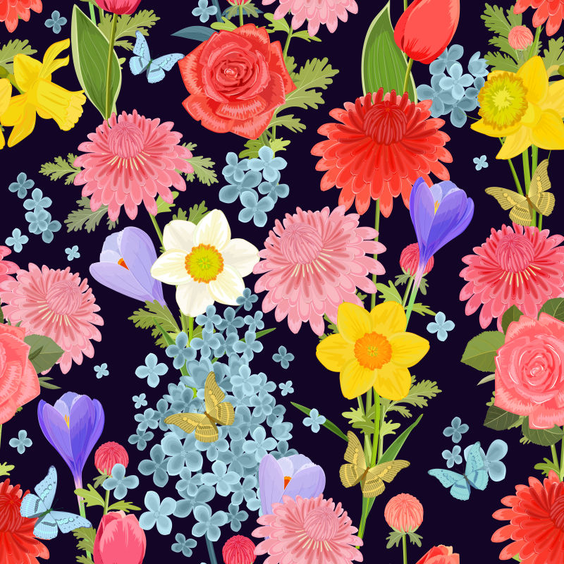 手绘风格的矢量彩色花卉背景