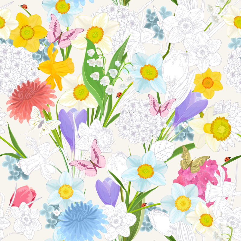 创意花卉的矢量手绘无缝背景
