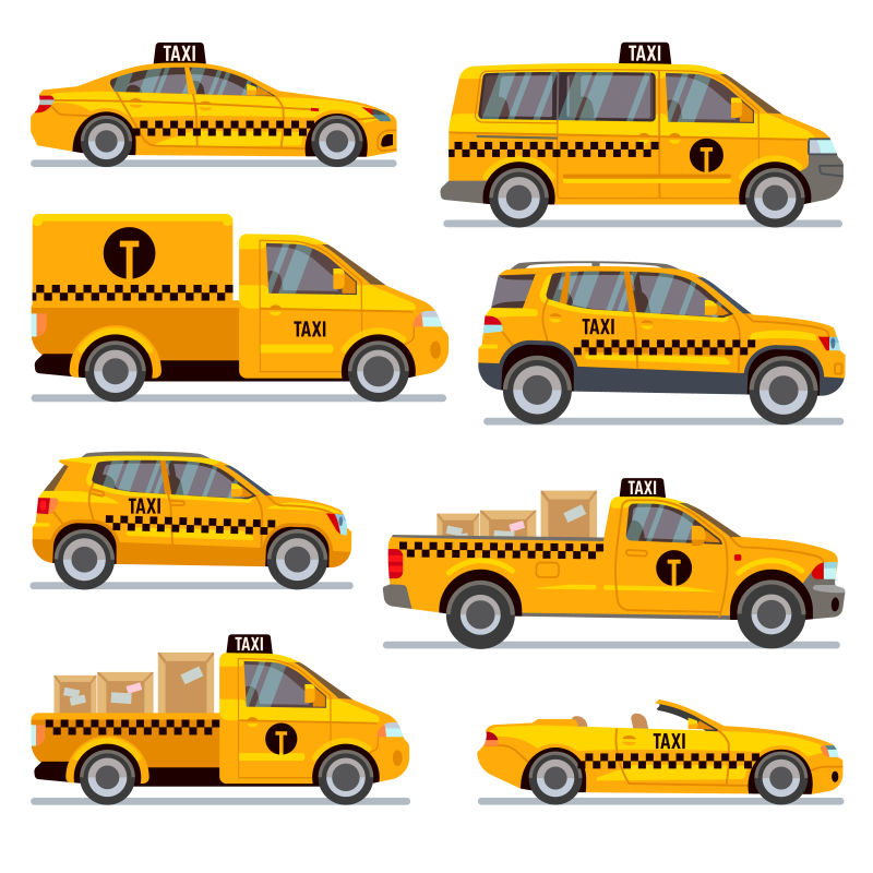 不同种类的出租车矢量插图