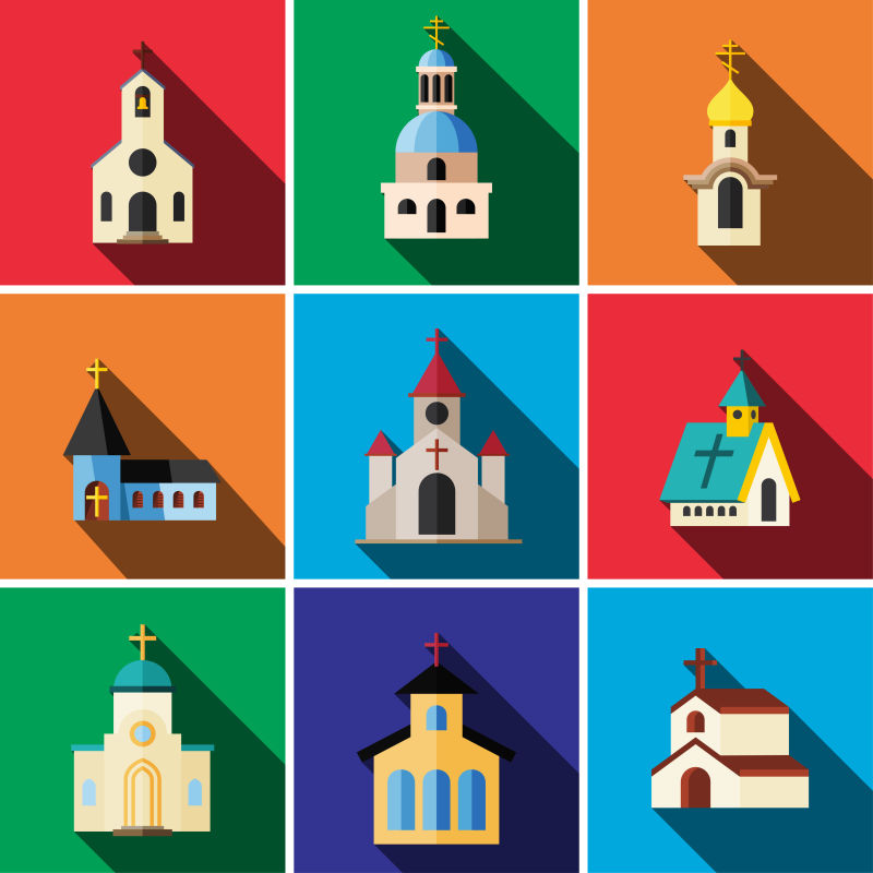 彩色的教堂平面图标矢量设计