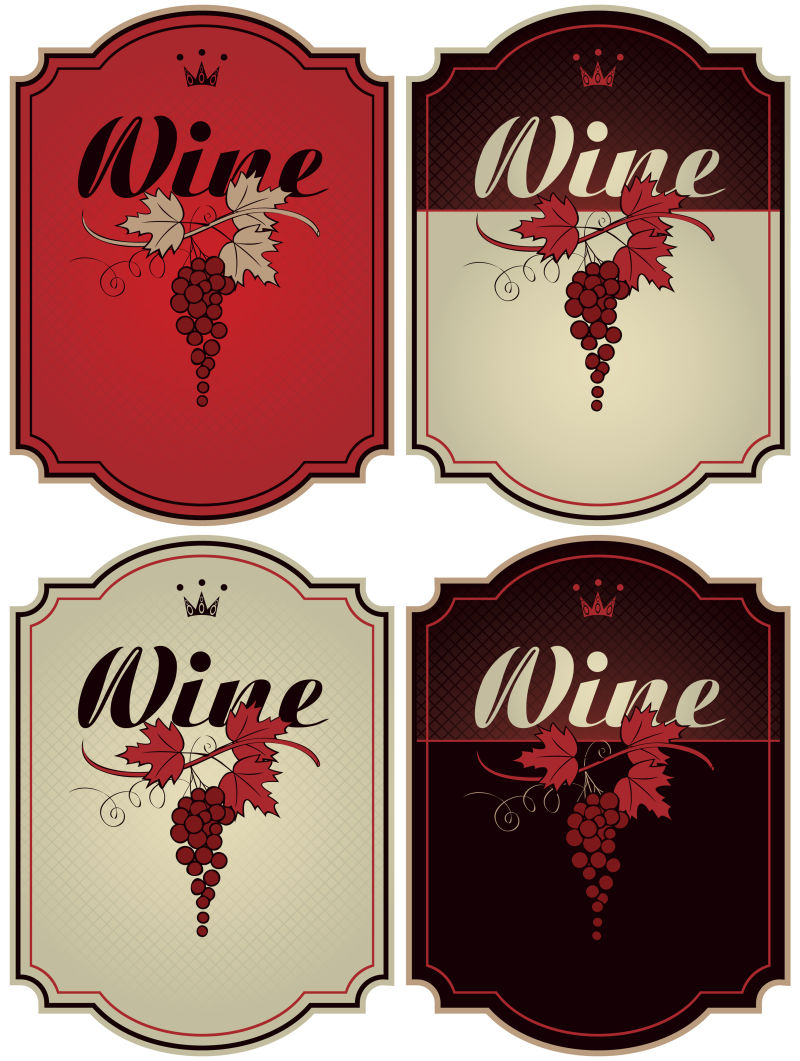 创意矢量有葡萄插图的葡萄酒标签设计