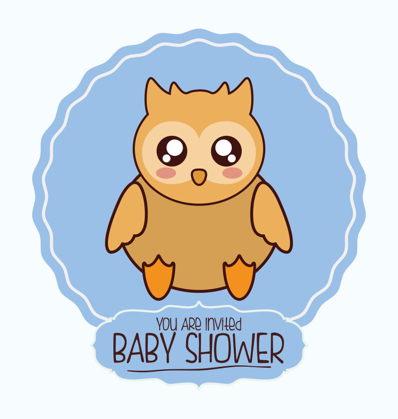 卡通猫头鹰图案婴儿沐浴卡矢量插图
