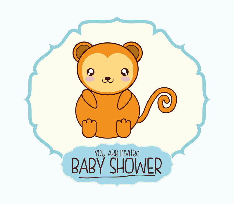 矢量的猴子图案婴儿沐浴卡设计