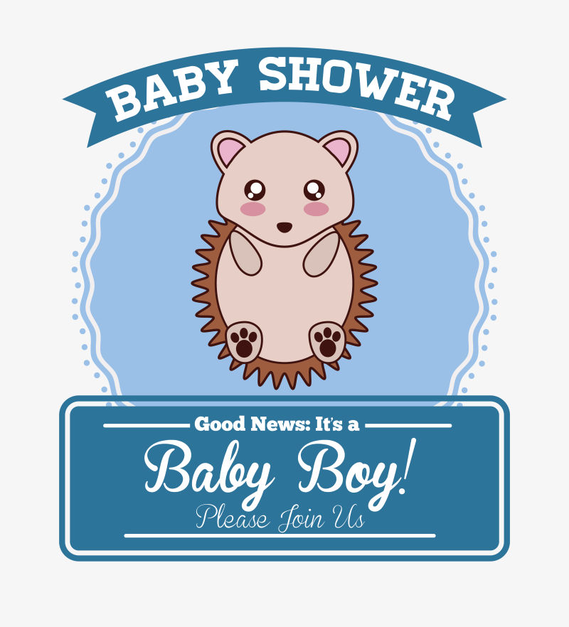 卡通豪猪图案婴儿沐浴卡矢量插图