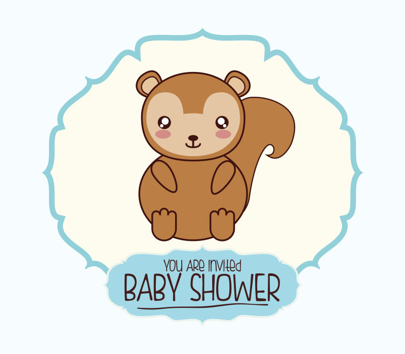 松鼠图案婴儿沐浴卡矢量插图