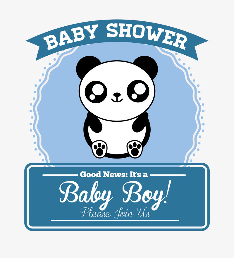 熊猫图案婴儿沐浴卡矢量插图