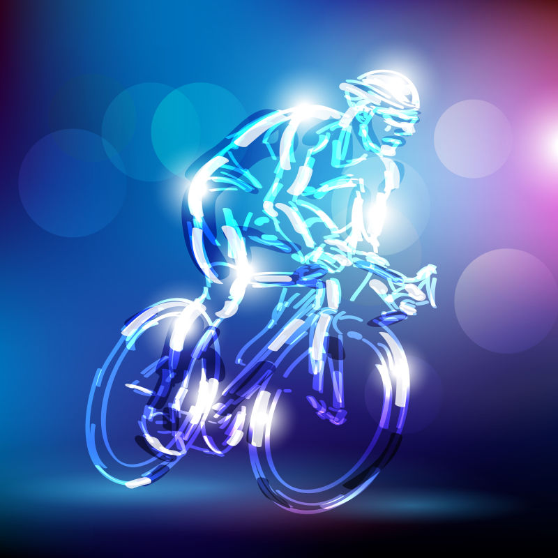 矢量发光质感的骑自行车的人的插图
