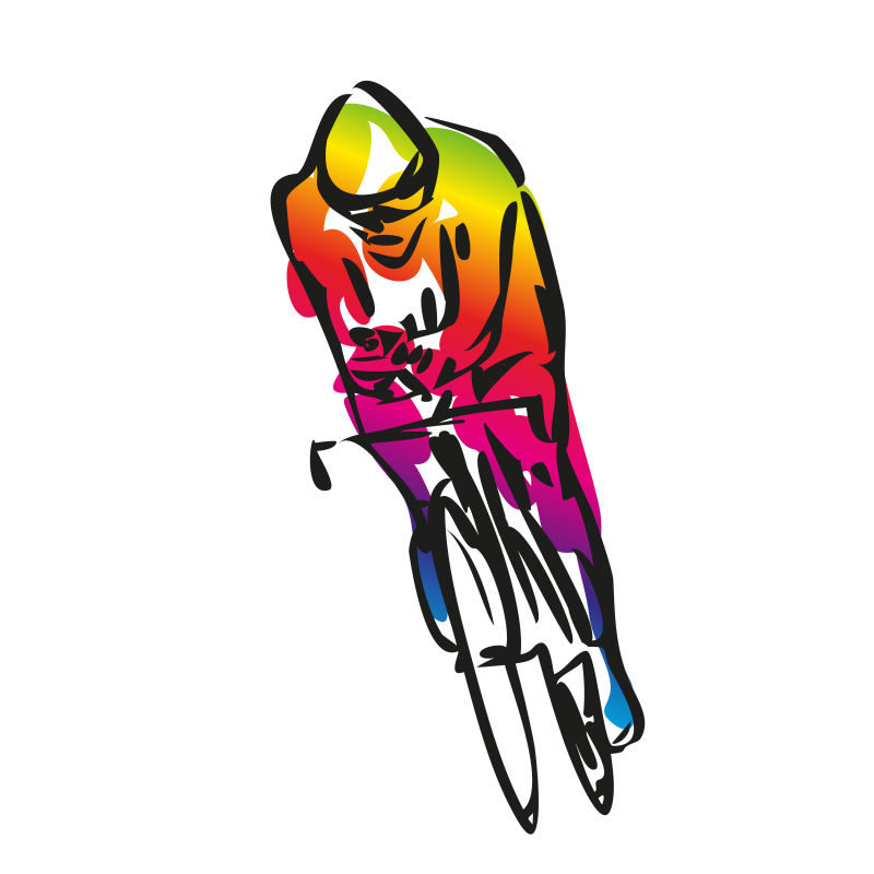 创意矢量彩色抽象骑自行车的人插图
