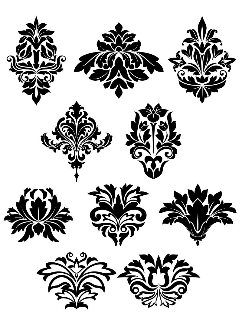 创意矢量黑色花卉装饰纹样设计