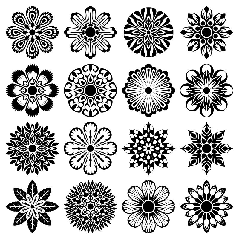 创意矢量彩色圆形装饰花卉纹样设计
