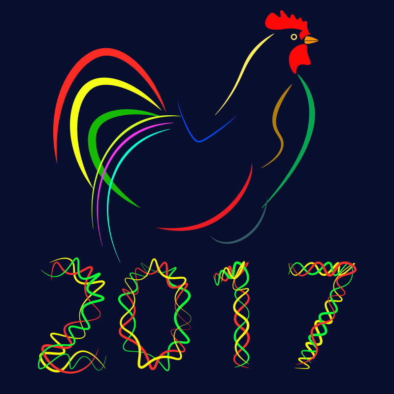彩色条纹组成的公鸡图案矢量标志设计