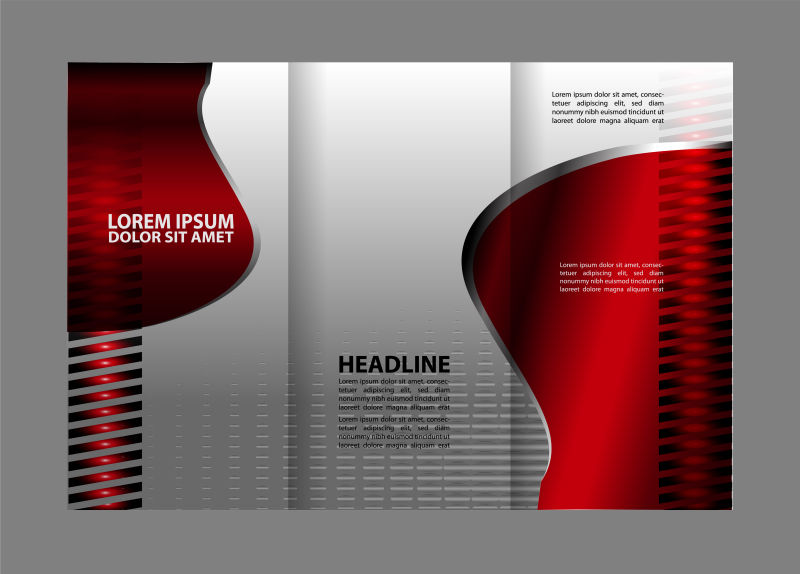 红色图案的三折页宣传册矢量设计