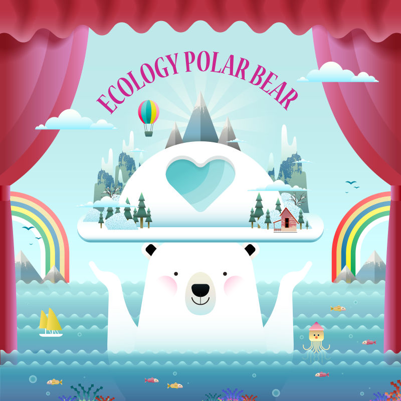 托起一座冰山的北极熊矢量插图设计