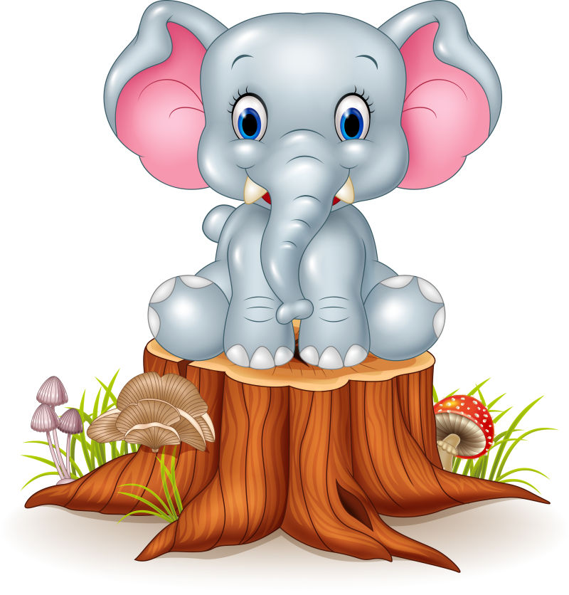 矢量卡通做在树桩上的小象