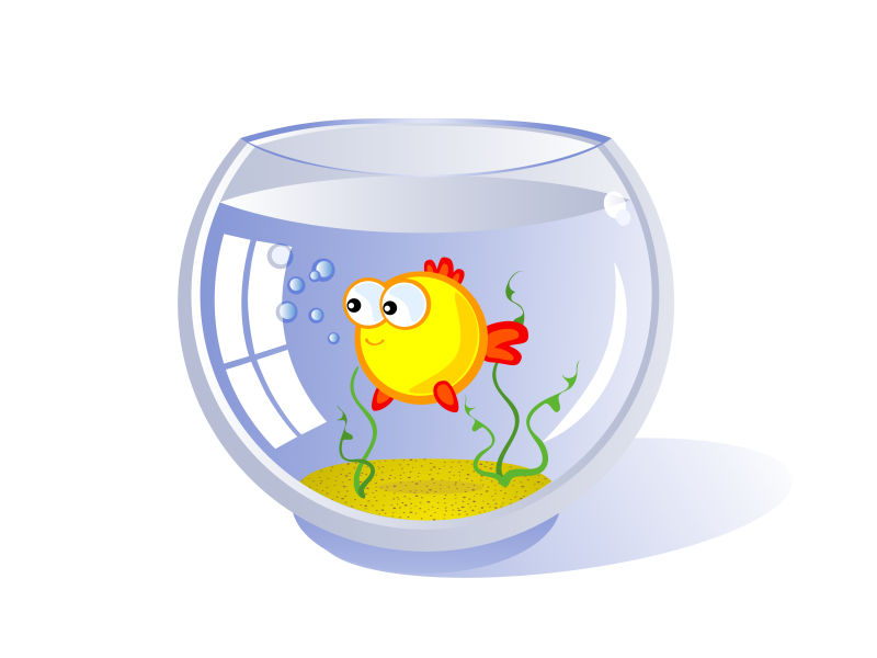 鱼缸里的可爱金鱼矢量插图