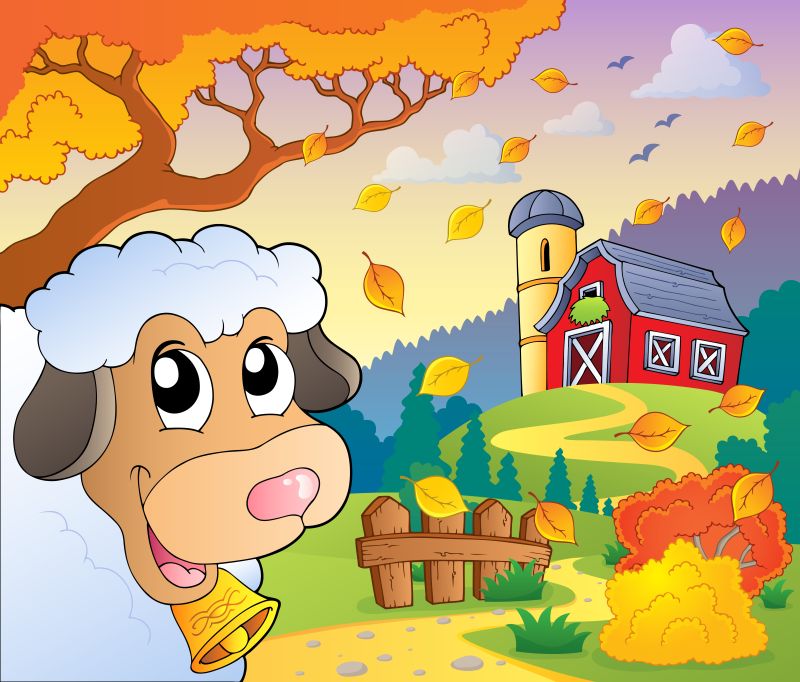 秋季的农场矢量卡通插图