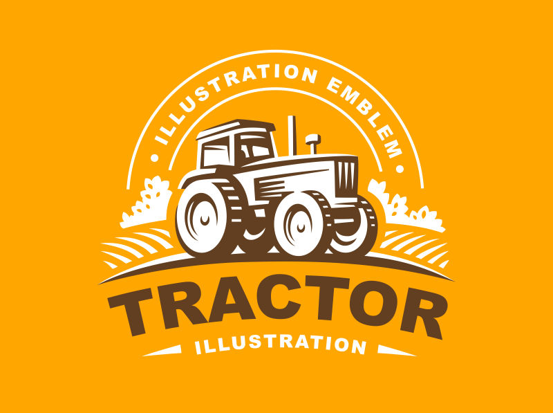 橙色背景下的拖拉机标志设计