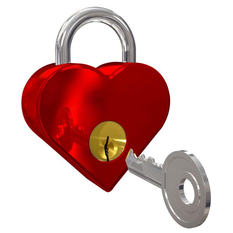 带钥匙的红心型挂锁情人节概念