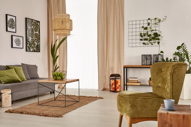 亚麻色和橄榄绿色风格现代客厅