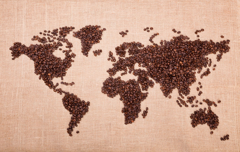 用咖啡豆拼出的地图