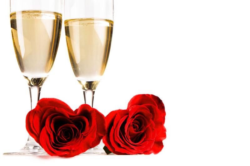 情人节香槟和玫瑰