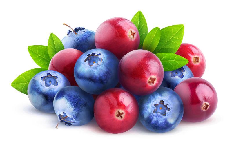 的新鲜蔓越莓和蓝莓果实