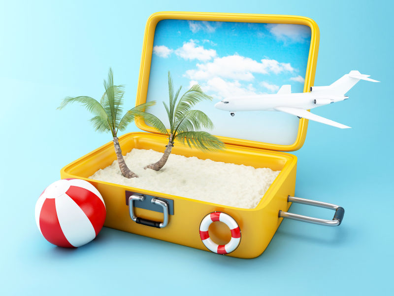 去海滩度假的旅行手提箱