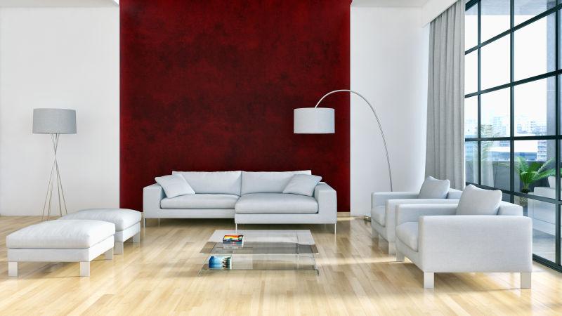 现代木地板的白色主色调的客厅设计效果