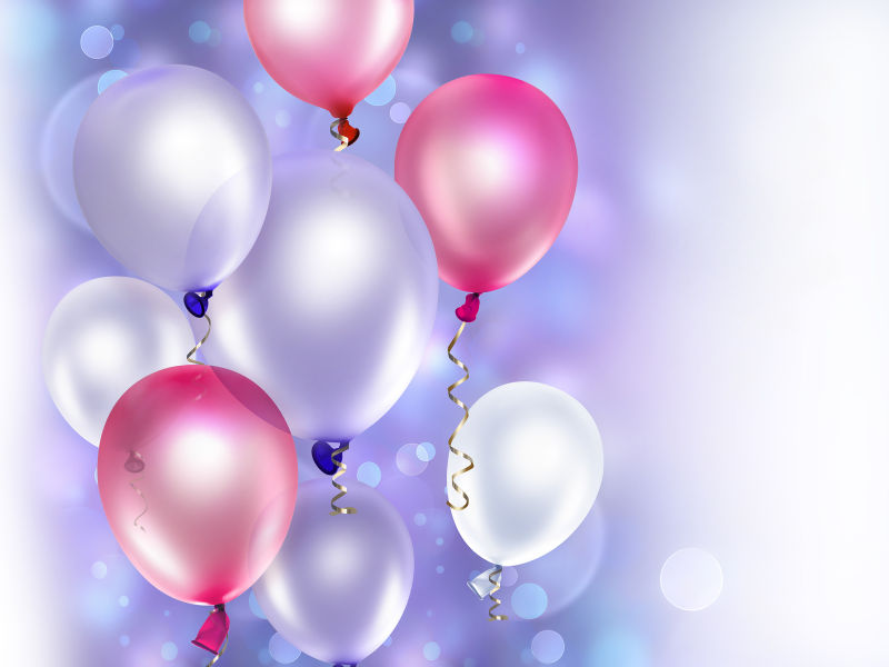 浪漫背景中的粉红色和紫色气球