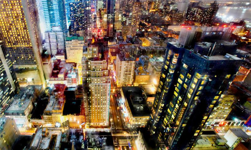 美丽的纽约城市夜景鸟瞰