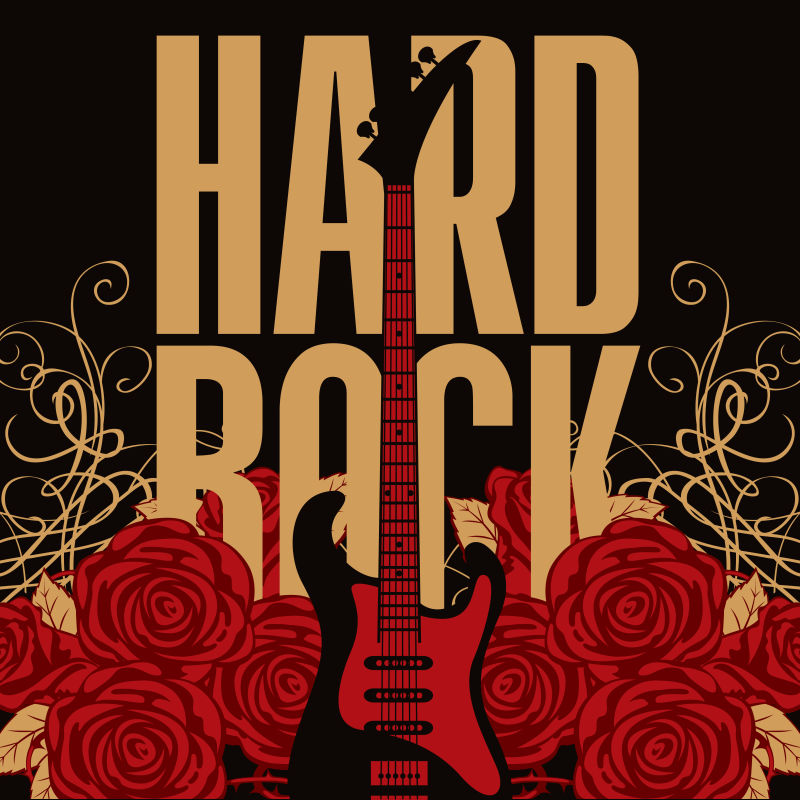 矢量玫瑰花与摇滚的音乐海报设计