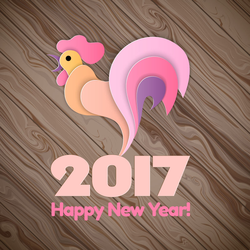 木纹背景上的矢量新年快乐的插图设计