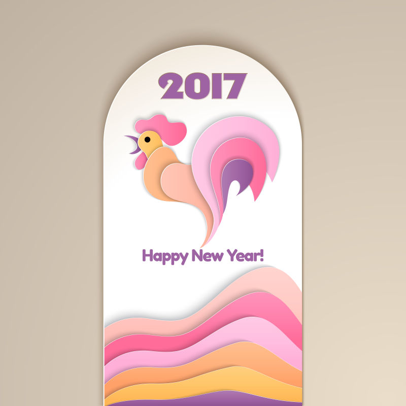 创意矢量公鸡元素的新年插图设计