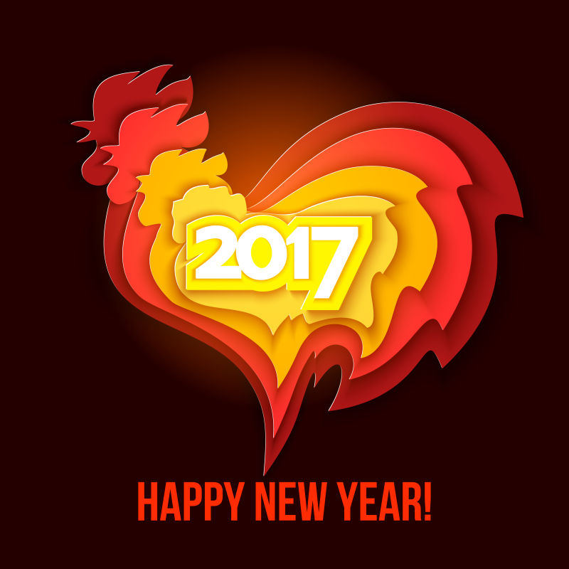 创意公鸡元素的矢量2017新年插图